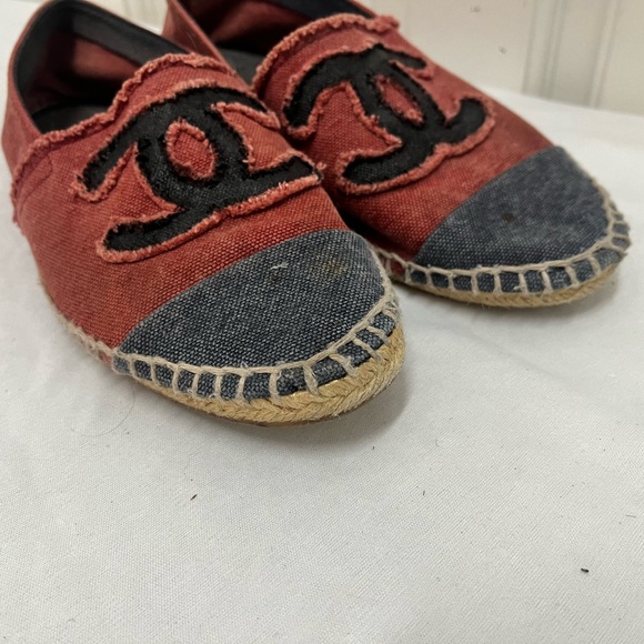 Chanel CC Logo Canvas Woman Espadrille Slip Shoes Size 7 - Picture 4 of 11